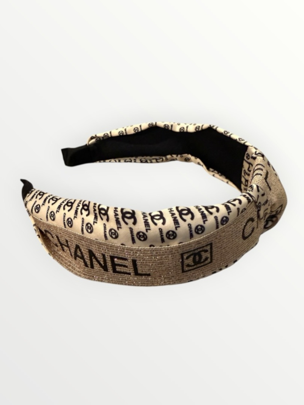 NWOT upcycled Cream and Gold Logo Padded Headband